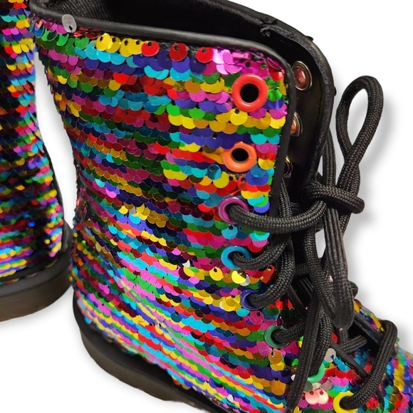 Dr Doc Martens Pascal Boots Sequin Rainbow / Silver Moto Size 5 UK / 7 Women's - Picture 8 of 12
